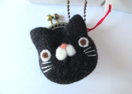 haruru＊woolfelt　まめねこがまぐち　黒猫／ブチネコ／薄茶猫