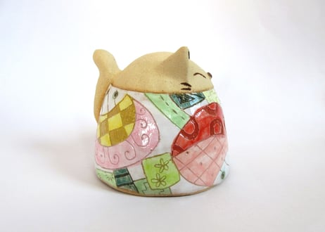 安藤喜代子 パッチワーク猫のカップ＊ピンクＡ