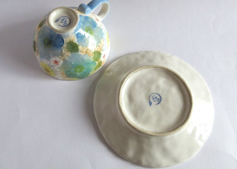 工房ゆずりは お花のカップ＆ソーサー イエローブルー | コーヒー豆と