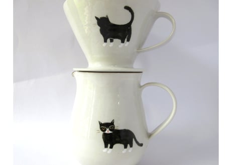 ヒロロ工房　猫のドリッパーセット  のぞき猫＊ハチワレ猫