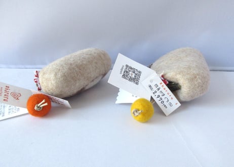 haruru＊woolfelt　しかくがま口Sサイズ　茶ハチワレ猫／茶猫