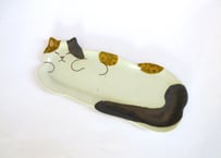 森恭 ネコの長いお皿＊ブラウンA