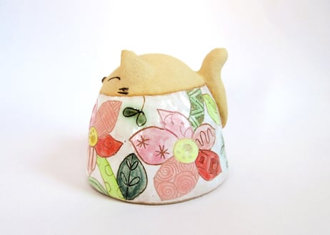 安藤喜代子 パッチワーク猫のカップ＊ピンクＡ