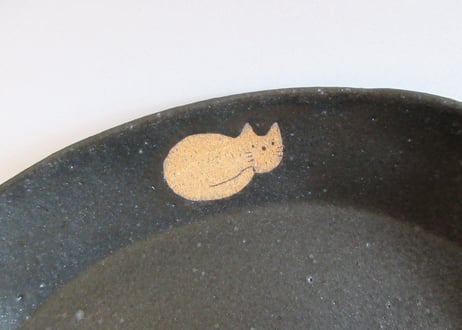 桃窯　猫の楕円中鉢B