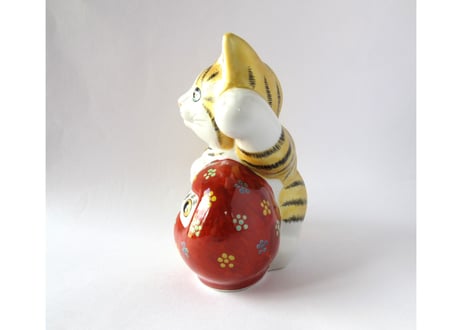 九谷焼 青郊窯　金彩 ダルマ招き猫