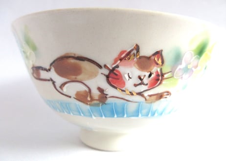 内藤加奈子　猫とお花のご飯茶わんC