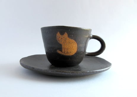 桃窯　猫のコーヒーカップB