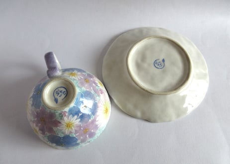 工房ゆずりは　お花のカップ＆ソーサー ブルー