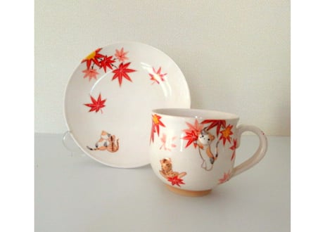 京焼・小手鞠窯 コーヒーカップ紅葉＊ミケとトラ