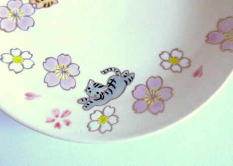 京焼・小手鞠窯 　桜と猫のコーヒーカップ＊茶トラとサバトラ