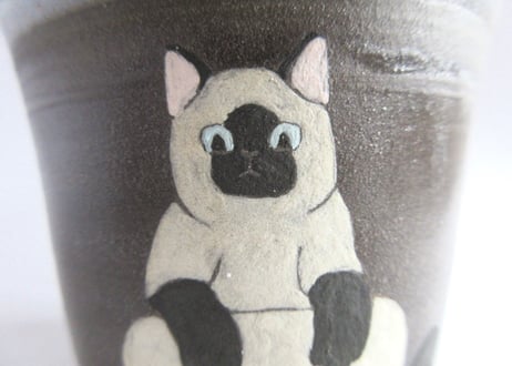つぐみ製陶所　猫のフリーカップC＊シャムネコ