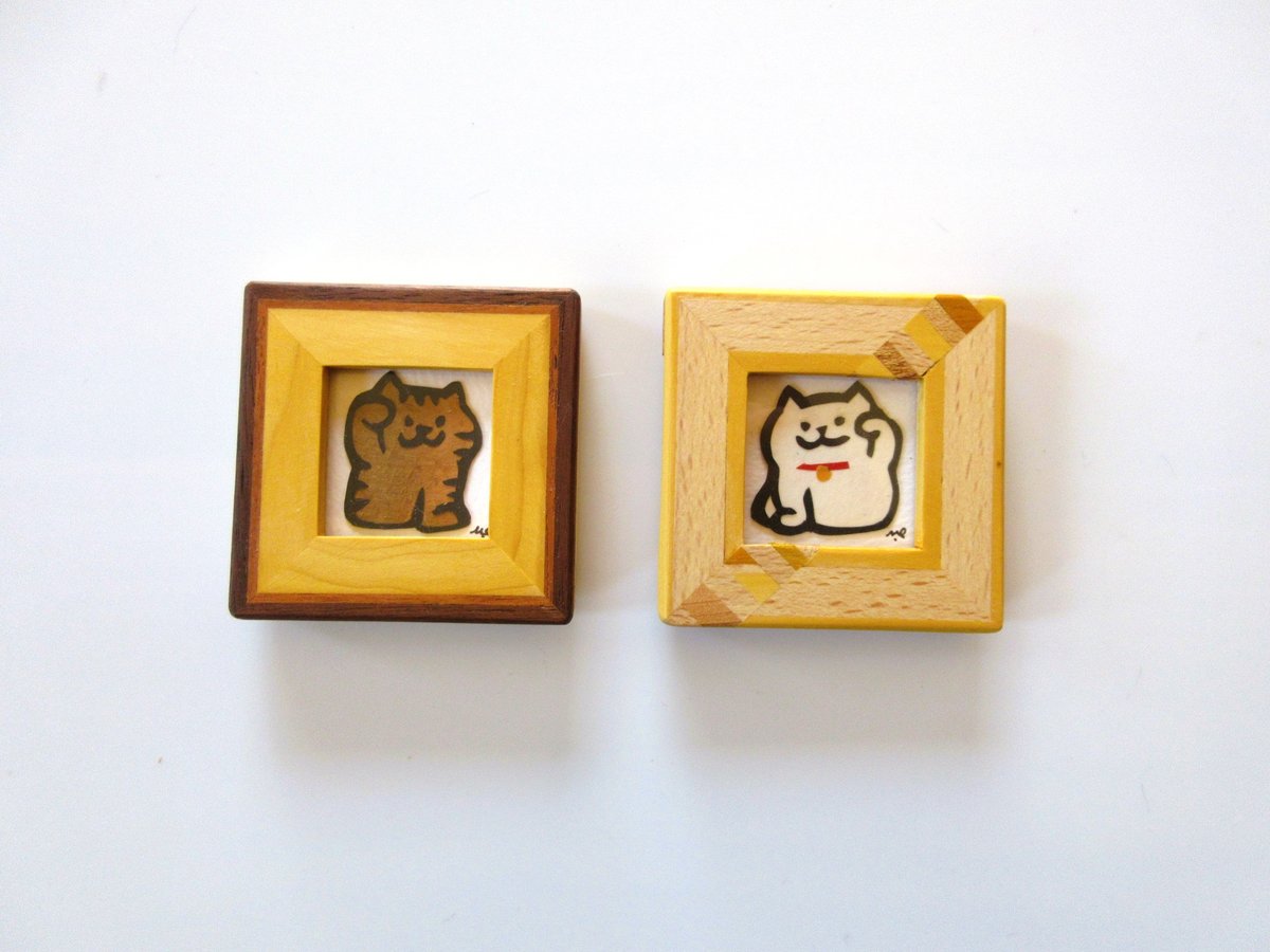 オガタミホ 切り絵原画＊寄木細工額 キジトラ／シロネコ | コーヒー豆