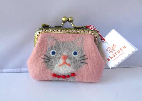 haruru＊woolfelt　しかくがま口M　ピンク