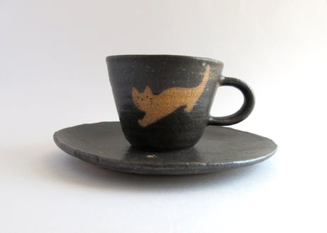 桃窯　猫のコーヒーカップE
