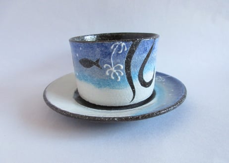奥田茜　猫のコーヒーカップA＊お魚と猫