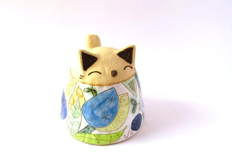 安藤喜代子 パッチワーク猫のカップ＊ブルーB