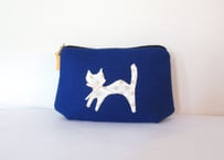 ★SALE 2300→1980円！★ウール厚手フラノ＊猫のポーチ＊ロイヤルブルー