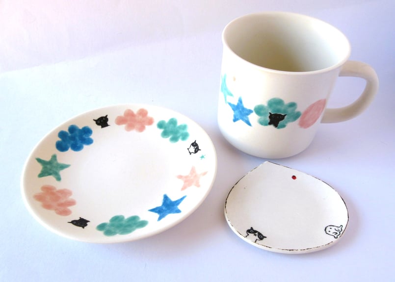 みなかわねこ 豆皿＊猫とにわとり／猫とカタツムリ | コーヒー豆と雑貨