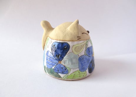 安藤喜代子 パッチワーク猫のカップ＊ブルーC