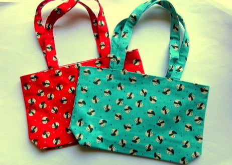 SALE!1000→800円★パンダのプチ手提げ＊ブルーグリーン