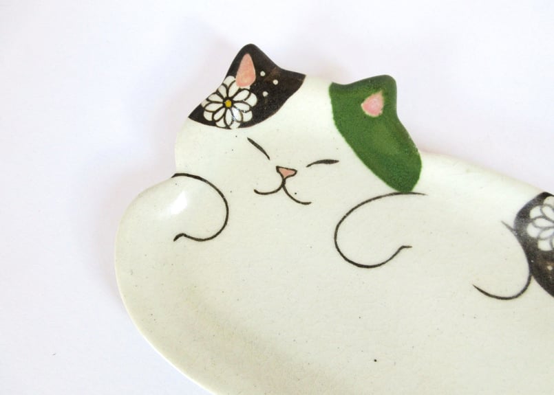 森恭 ネコの長いお皿＊グリーンB | コーヒー豆と雑貨の店 豆ねこ