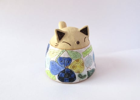 安藤喜代子 パッチワーク猫のカップ＊ブルーC
