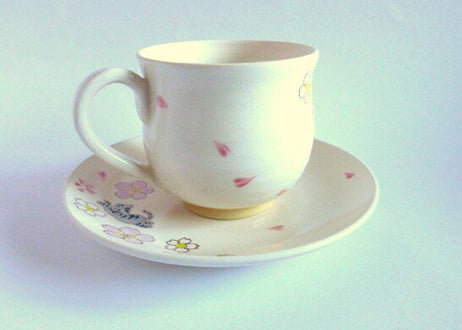 京焼・小手鞠窯 　桜と猫のコーヒーカップ＊茶トラとサバトラ
