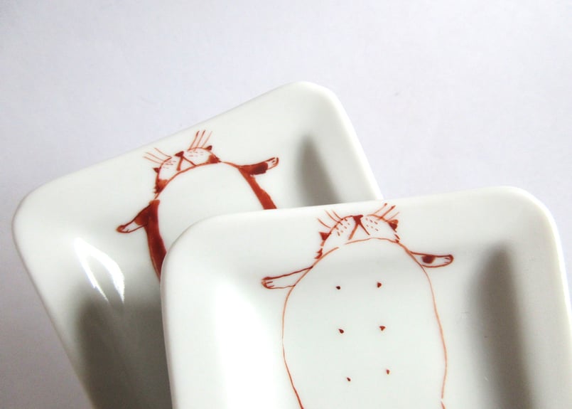 九谷焼 東早苗 長角小皿【満腹】C | コーヒー豆と雑貨の店 豆ねこ