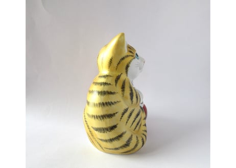 九谷焼 青郊窯　金彩 ダルマ招き猫
