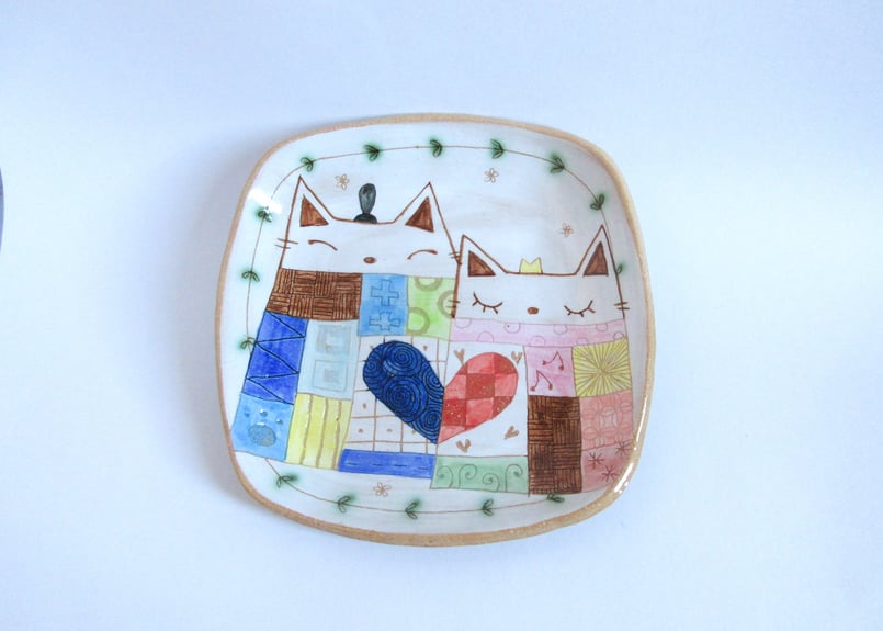 安藤喜代子 ねこの雛絵皿 | コーヒー豆と雑貨の店 豆ねこ