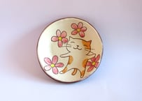 平瀬マリ子 猫の丸皿＊お花と猫 ピンク