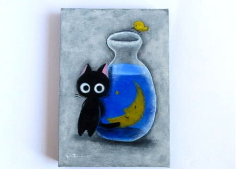 かつきかずお 額装絵画＊ボクだけの青い夜＊