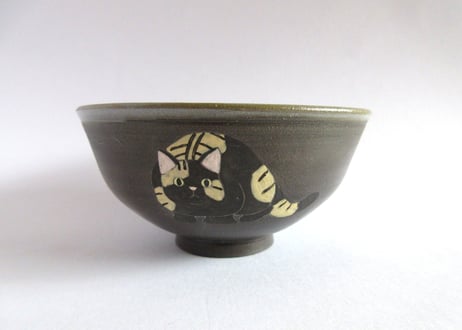 つぐみ製陶所 猫のご飯茶わん＊黒＆茶トラ