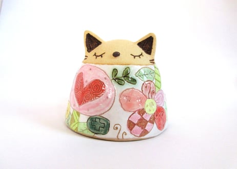 安藤喜代子 パッチワーク猫のカップ＊ピンクB