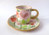 安藤喜代子　パッチワークネコのコーヒーカップ＊ピンクC