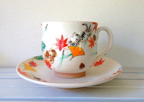 京焼・小手鞠窯 コーヒーカップ紅葉＊サバトラとチヤトラ