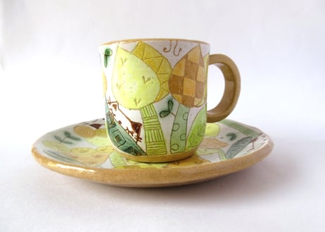 安藤喜代子　パッチワークネコのコーヒーカップ＊イエロー