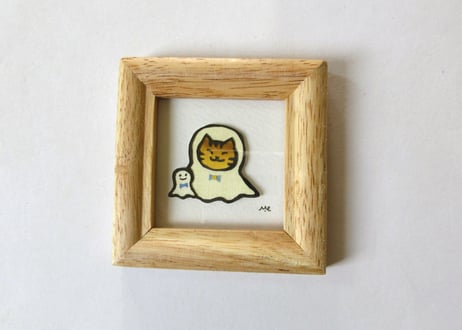 オガタミホ　額入りミニ切り絵＊てるてる猫ちゃん