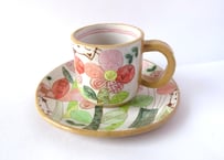 安藤喜代子　パッチワークネコのコーヒーカップ＊ピンクB