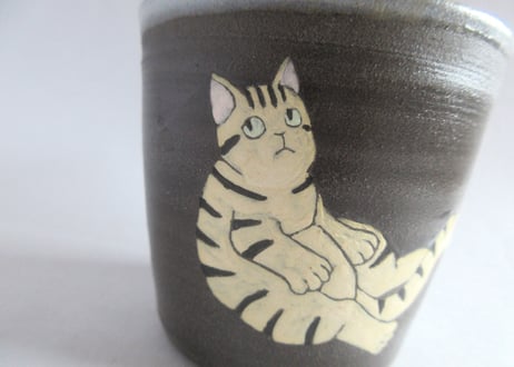 つぐみ製陶所　猫のフリーカップF＊チャトラネコ