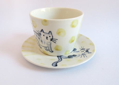 草舟 猫のコーヒーカップ＆ソーサーE