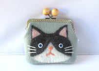 haruru＊woolfelt　がま口ポーチ　ブルーグレー