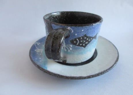 奥田茜　猫のコーヒーカップB＊お魚と猫