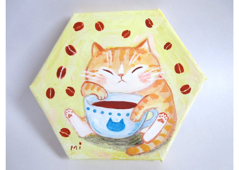 なつめみちこ絵画 猫とコーヒー＊茶トラ猫 | コーヒー豆と雑貨の店 豆ねこ