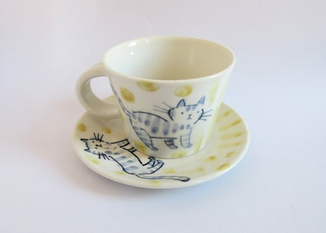 草舟 猫のコーヒーカップ＆ソーサーF