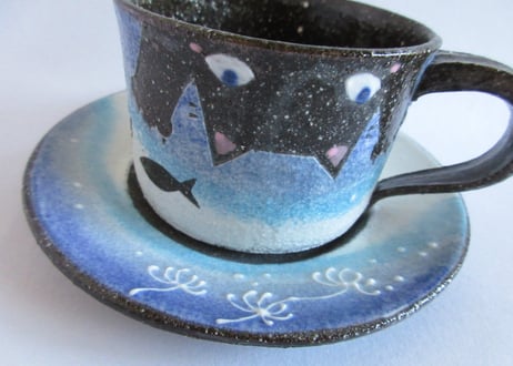 奥田茜　猫のコーヒーカップA＊お魚と猫