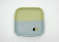 下永久美子 ツートンカラーのしかくいお皿＊白黒猫C