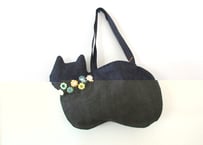 【限定1点のみ】デニムの猫バッグ ショルダータイプ＊お花モチーフ グリーン