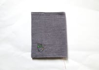 猫の刺繍 リネンブックカバー＊ラベンダーグレーB