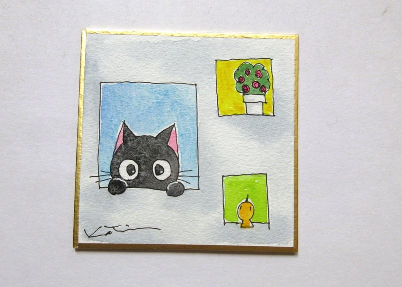 かつきかずお×黒猫ノア 0921＊ちょこんと窓から | コーヒー豆と雑貨の